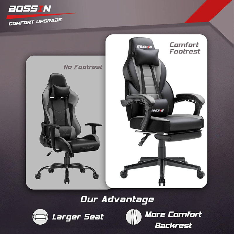 BOSSIN Adjustable Reclining Ergonomic Faux Leather Swiveling PC & Racing Game Chair with